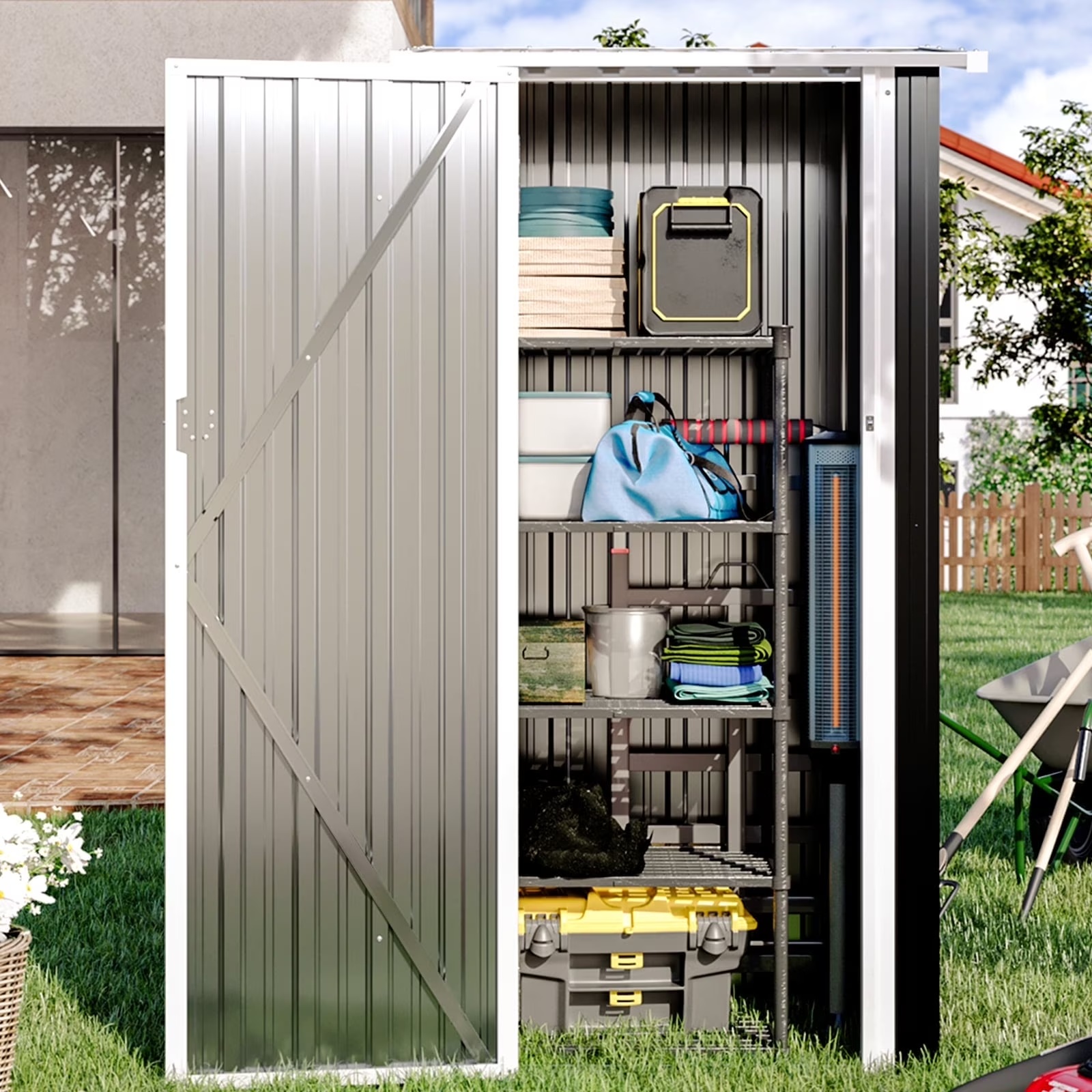 Aoxun 6' x 4' Storage Shed Lean to Storage Shed, Outdoor Metal Wall Side Storage Sheds, Outdoor Storage Cabinet for Patio, Garden, Lawn (Brown) - Image 13