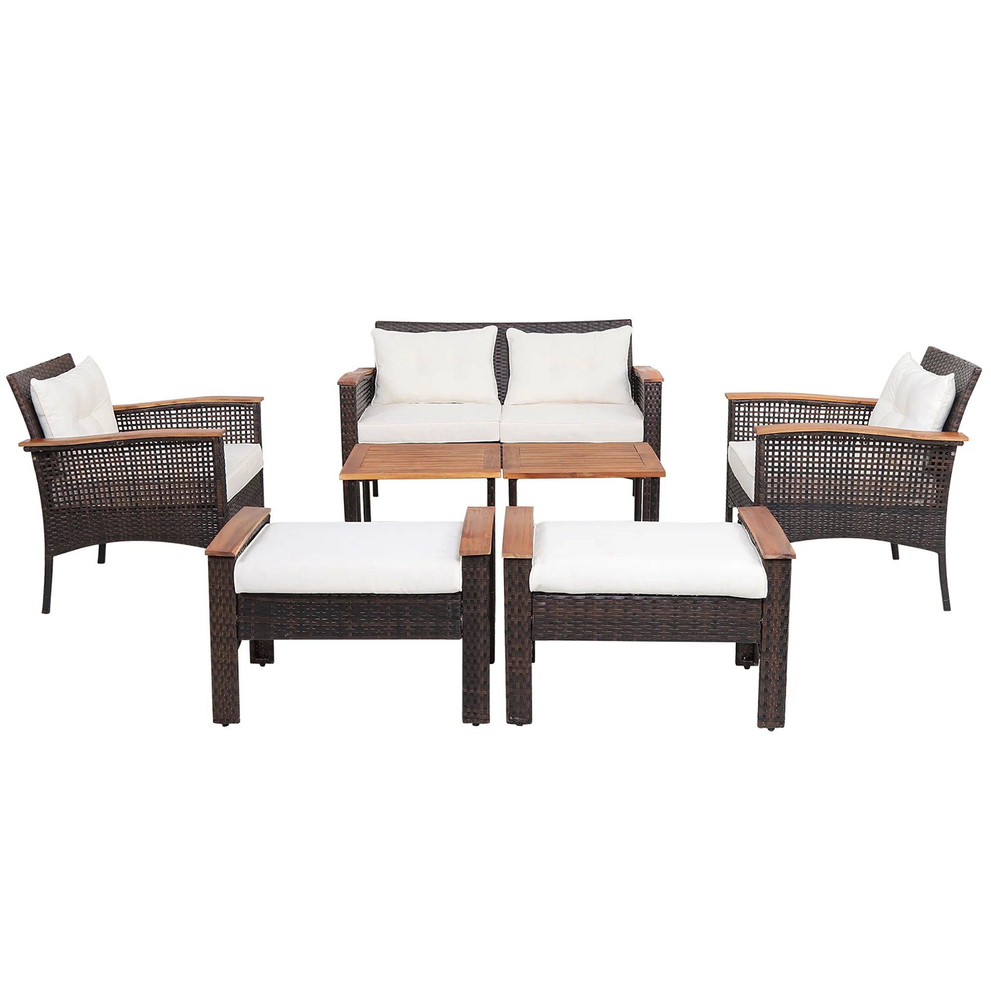 Gymax 7PCS Patio Rattan Sofa Set Outdoor Wicker Conversation Set w/ Coffee Tables - Image 9