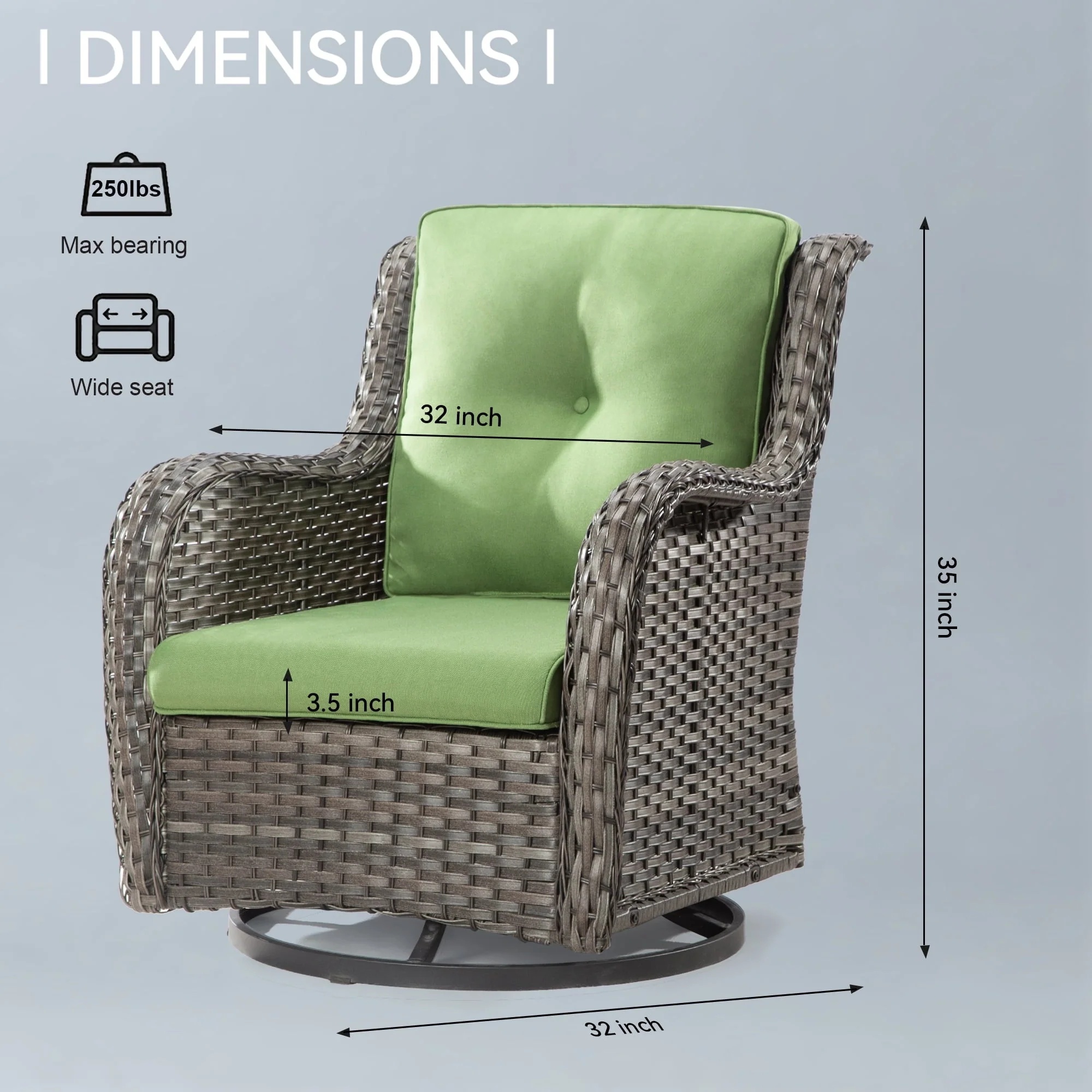 Meetleisure 1 Pieces Outdoor Patio Furniture Wicker Swivel Chair with Cushions for Backyard, GRE - Image 3