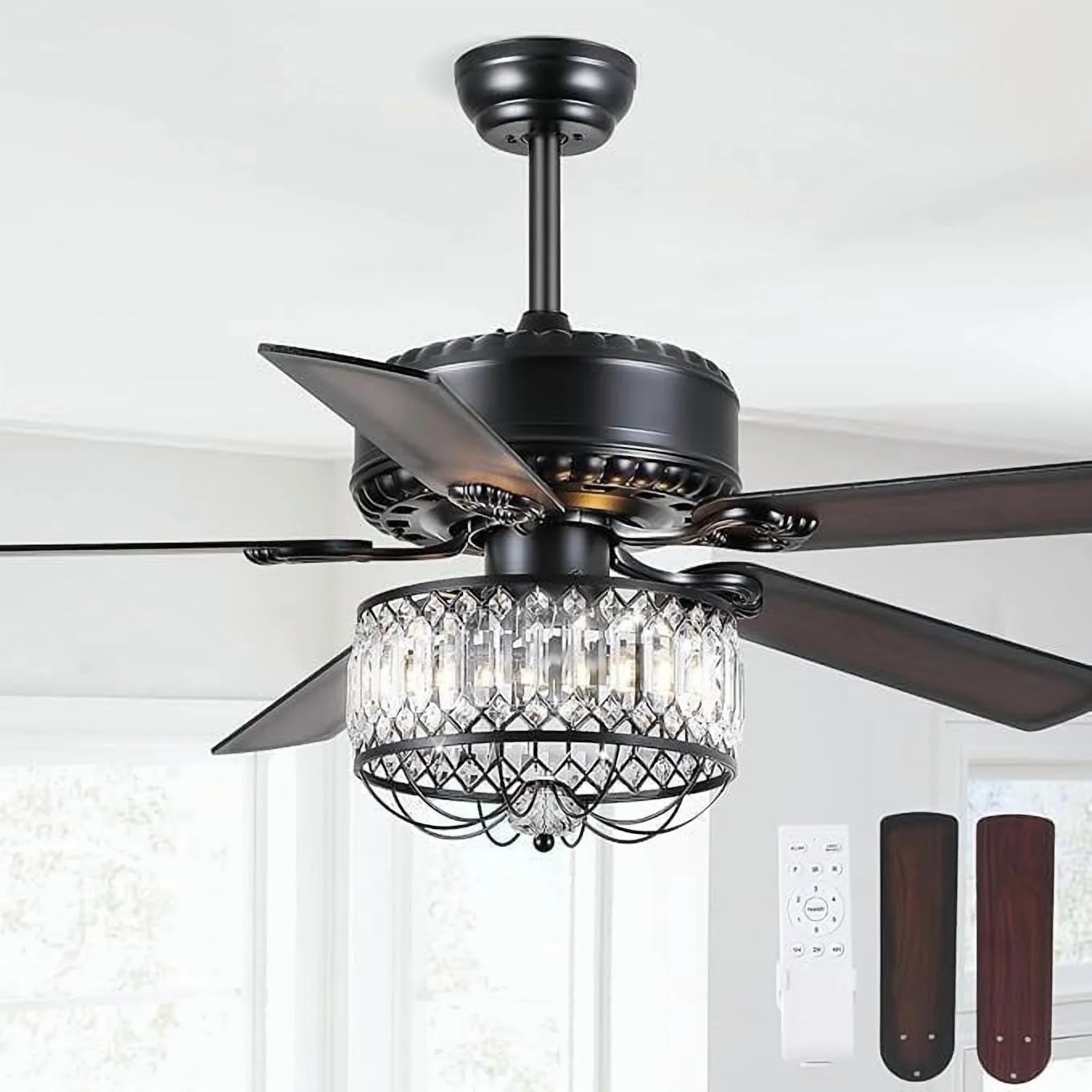 Kviflon 52" Farmhouse Ceiling Fan with Lights & Remote, Crystal Chandelier, Wood Blades, Quiet Motor, 6-Speed, Timer, Modern Lighting for Living Room, Bedroom, Dining Room, Chrome Finish - Image 23