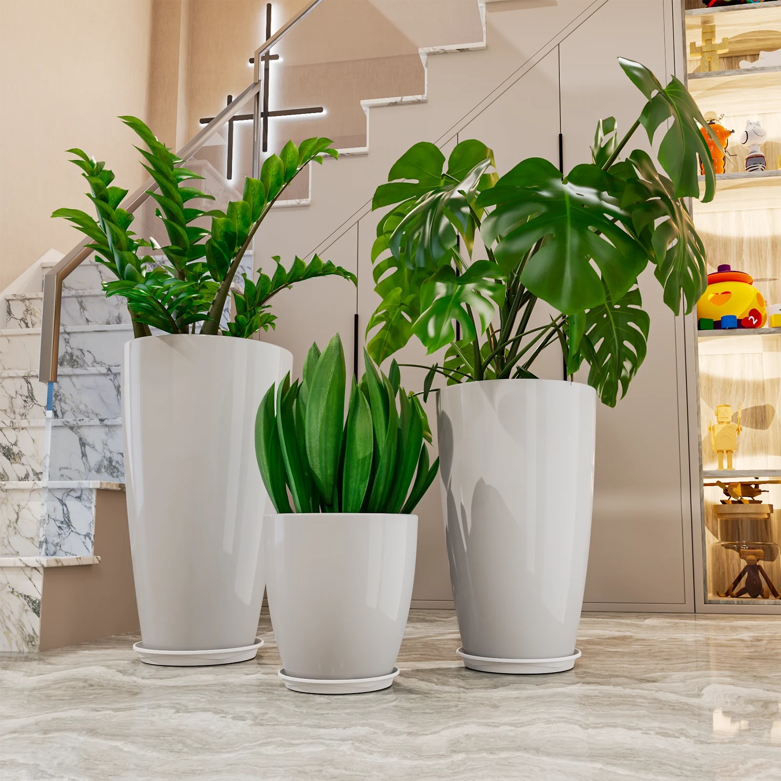24,21,10 inch Large Planter for Indoor & Outdoor Plants, Set of 3, Sturdy Plant Flower Pots Modern Decor for Front Porch Patio,Blue - Image 14