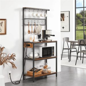 Yaheetech 67.5''H Adjustable Baker's Rack with With 4 Storage Shelves &10 Hooks,Rustic Brown