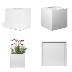 32" Square Planter Box with Drainage Holes for Outdoor Plants Garden Pot Rectangular Tall Flower Metal Steel Heavy Duty for Yard Patio Deck Hotel Front Porch Large Container Decorative, White