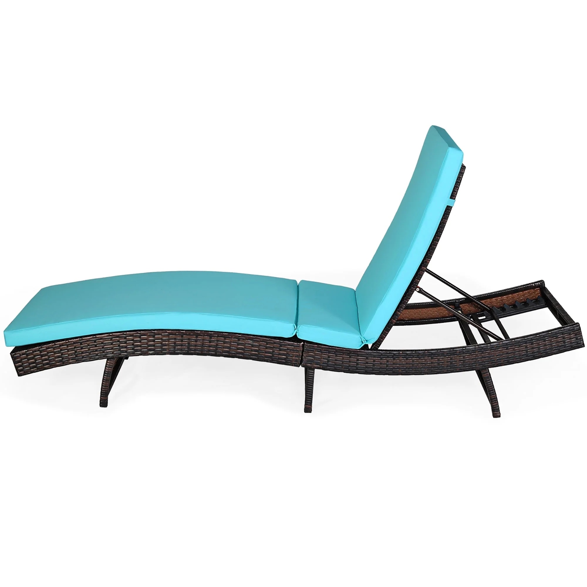Costway Patio Rattan Folding Lounge Chair Chaise Adjustable W/Turquoise Cushion - Image 12
