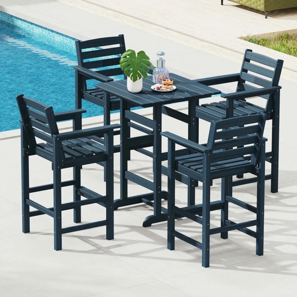 GVN Outdoor Eating Tables,Patio Table,30 Inch Square Bar Table Dining Table with Slatted Tabletop for Poolside-Navy - Image 6