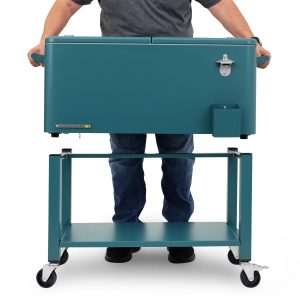Permasteel 80-Qt Outdoor Steel Patio Cooler with Removable Basin, Rolling Cooler with Wheels, Teal Green