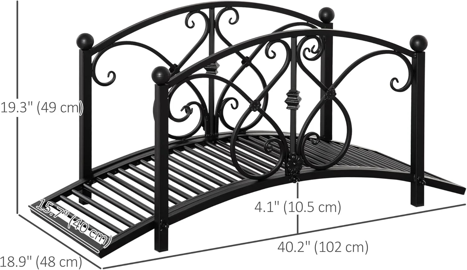 XgoodX 3.3FT Metal Garden Bridge with Decorative Scrollwork, Arched Footbridge with Safety Side Rails for Pond, Stream, Yard, Zen Garden, Outdoor Landscape D-cor-Black - Image 6