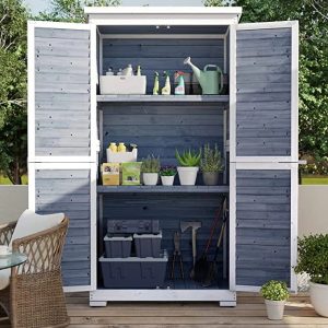 Lofka Outdoor Storage Cabinet Garden Shed w/ Asphalt Roof, Gray