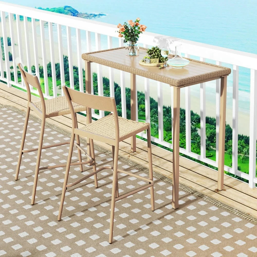GVN Backyard Coffee Tables,Outdoor Patio Bar Table Heavy Duty Rectangle Metal Frame-Brown - Image 4