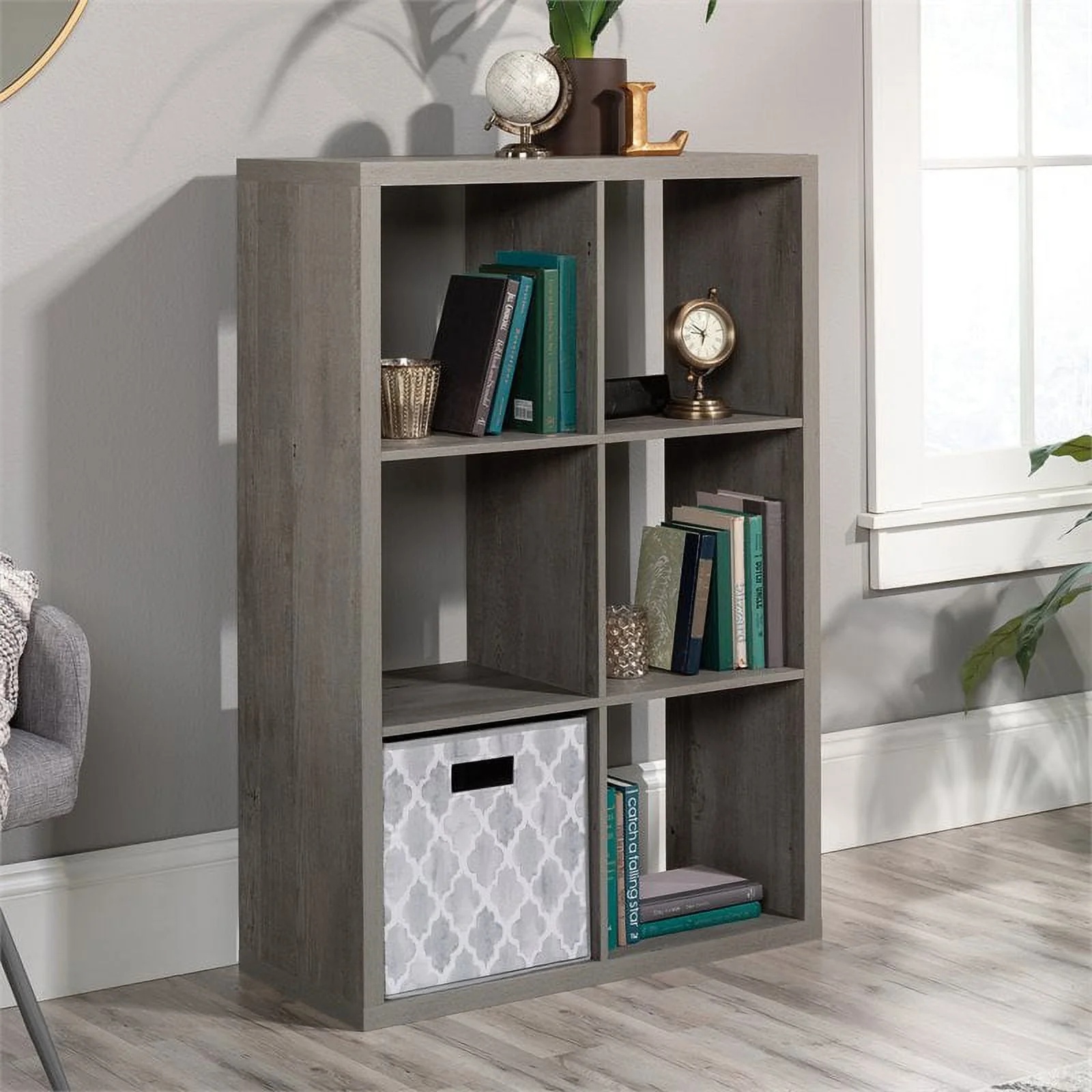 Sauder 6-Cube Organizer Storage Bookcase Mystic Oak, Mystic Oak Finish - Image 12