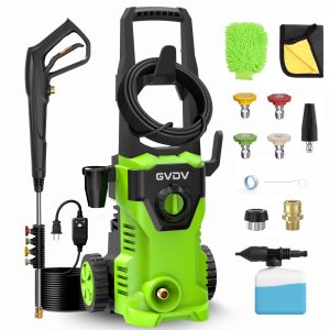 GVDV Electric Pressure Washer, 3400 PSI 2.1 GPM with Foam Cannon & 5 Nozzles, 26.4ft Cord & 24.6ft Hose Power Washer for Patios, Cars, Decks