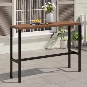Vicllax Patio Rectangle Bar Table Metal Modern Style for Porch Garden (45.3"Lx13.8"Wx37.4"H)