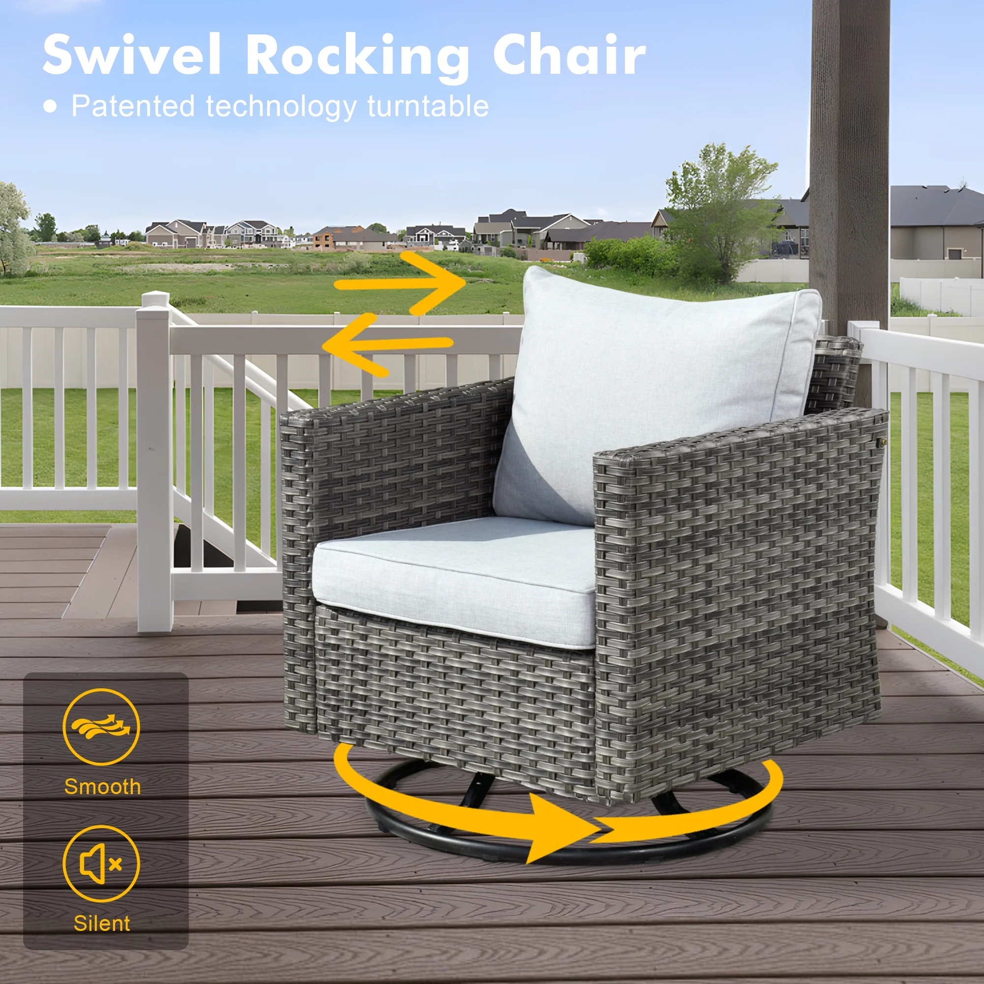 Ovios 6 Pieces Outdoor Patio Furniture Set with Gas Propane Fire Pit Table Wicker Outdoor Conversation Set with Swivel Rocking Chair for Backyard, Cushion Beige - Image 40