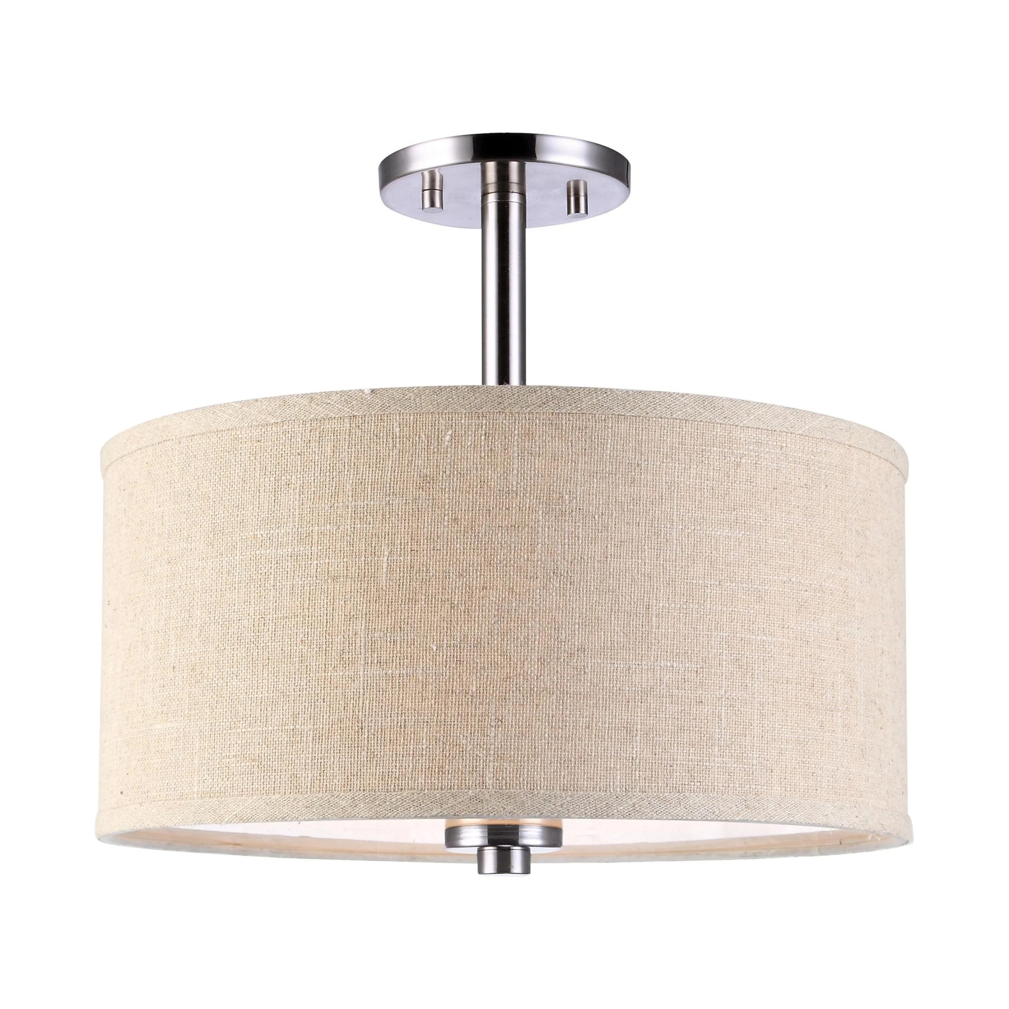 Woodbridge Lighting Drum 3-Light Fabric LED Semi-Flush Mount in Nickel/Gray - Image 7