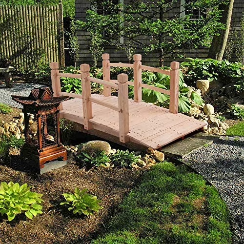 Garden Bridge with Safety Rails, Wooden Arch Bridge Outdoor Small Bridge Arc Bridge Decoration for Backyard and Pond Outdoor Garden (Brown2)