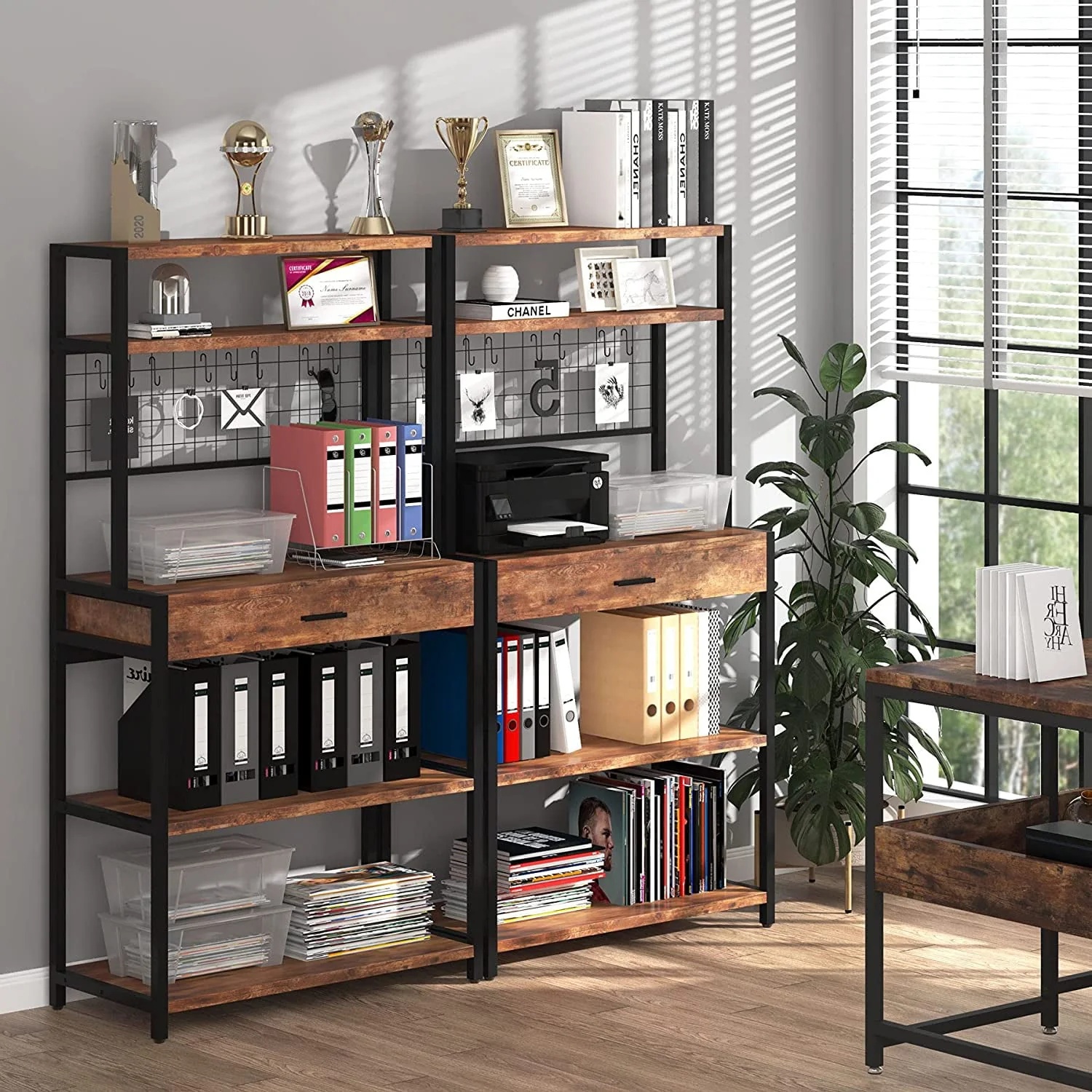 Tribesigns Kitchen Bakers Rack with Hutch, 5-Tier Kitchen Utility Storage Shelf with Hutch and 8 S-Hooks, Vintage Brown - Image 8