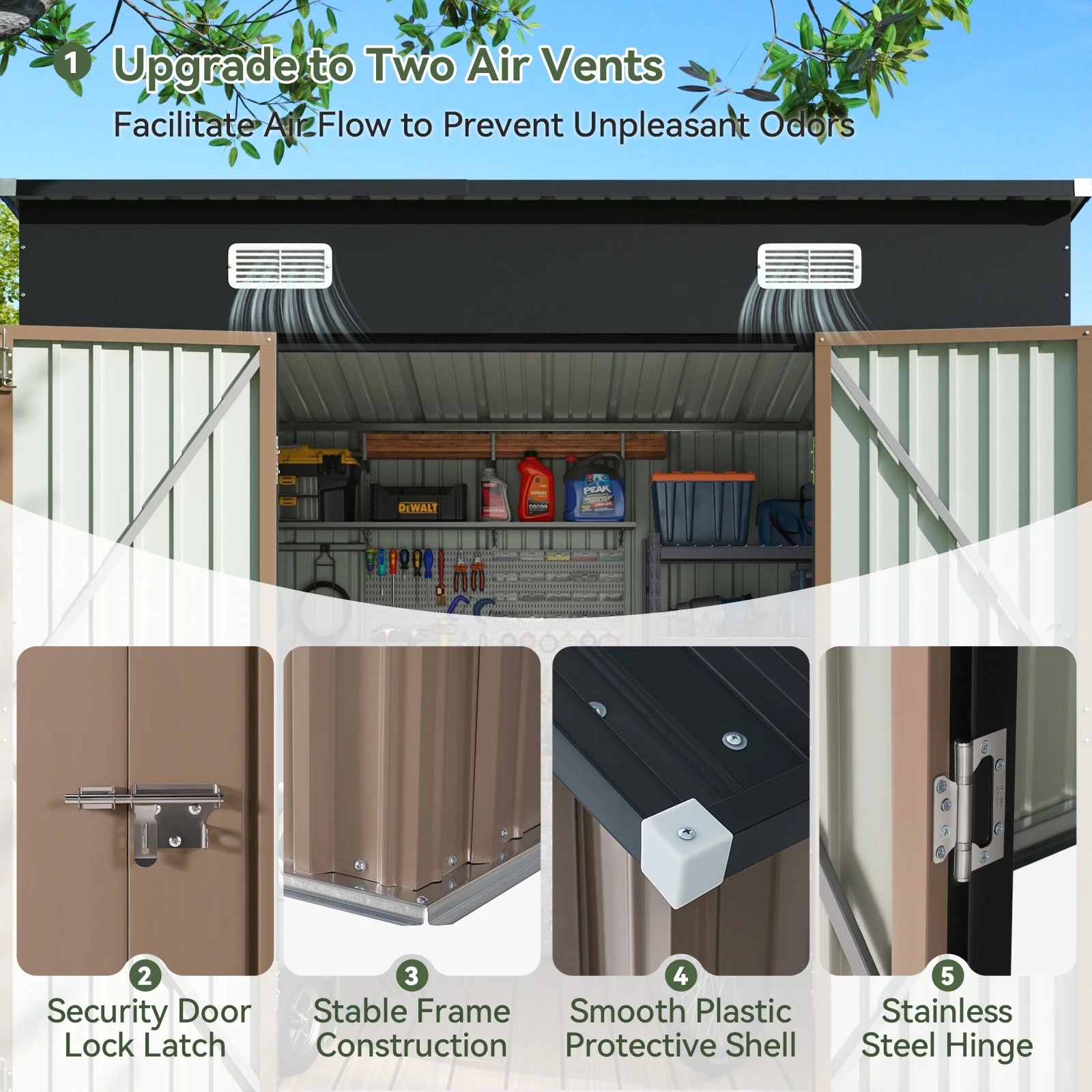 Aoxun 6' x 4' Storage Shed Lean to Storage Shed, Outdoor Metal Wall Side Storage Sheds, Outdoor Storage Cabinet for Patio, Garden, Lawn (Brown) - Image 41