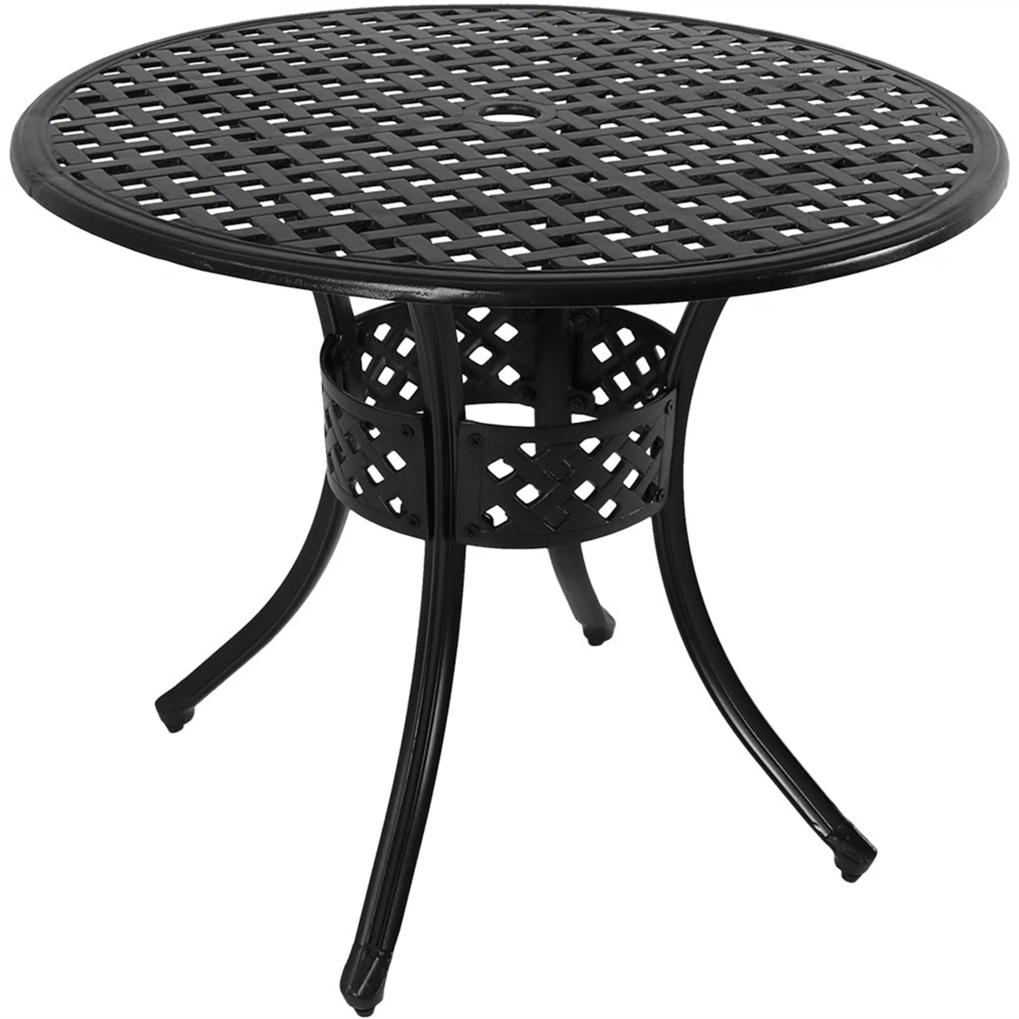 Sunnydaze Decorative Lattice 33" Round Cast Aluminum Outdoor Dining Table with Umbrella Hole