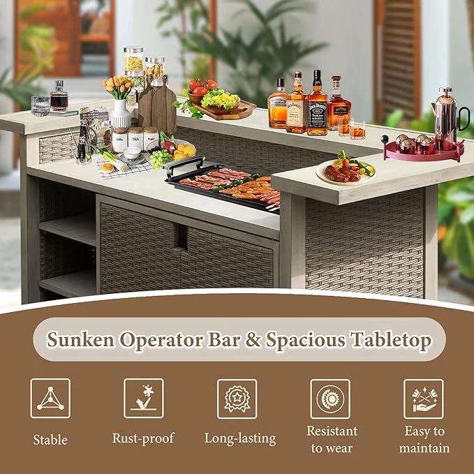 TOTAL Outdoor Home Bar Table with Aluminum Frame and Outdoor Wicker Design, for patio, kitchen, Gray - Image 3