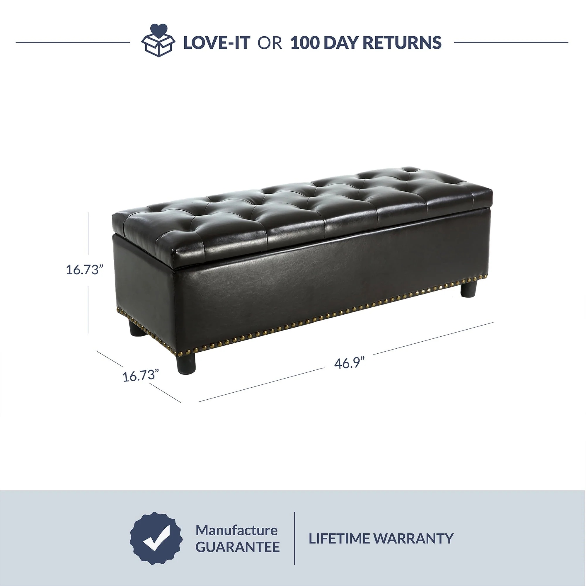 BELLEZE Button-Tufted Storage Ottoman Bench - Brentwood (Dark Brown) - Image 9