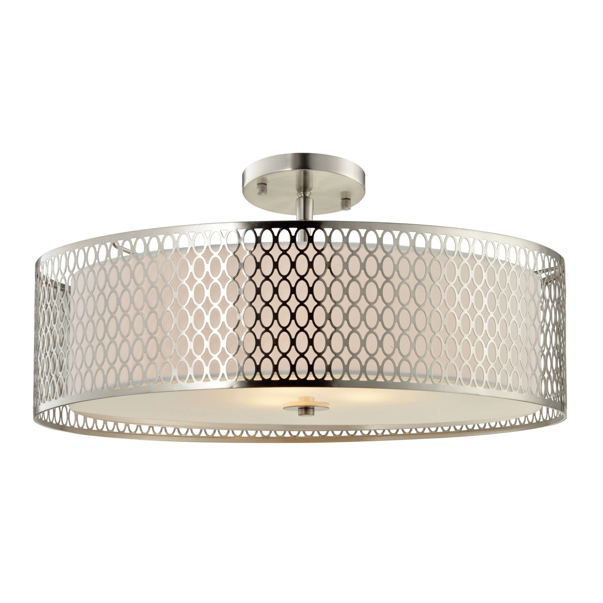 Woodbridge Lighting Spencer 3-Light Metal and Fabric Semi-Flush Mount in Nickel - Image 2
