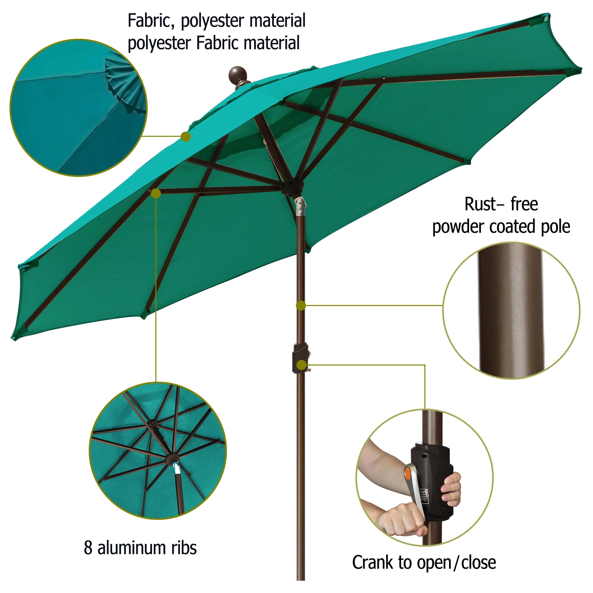 EliteShade 9Ft Market Umbrella Patio Outdoor Table Umbrella-Teal- - Image 6