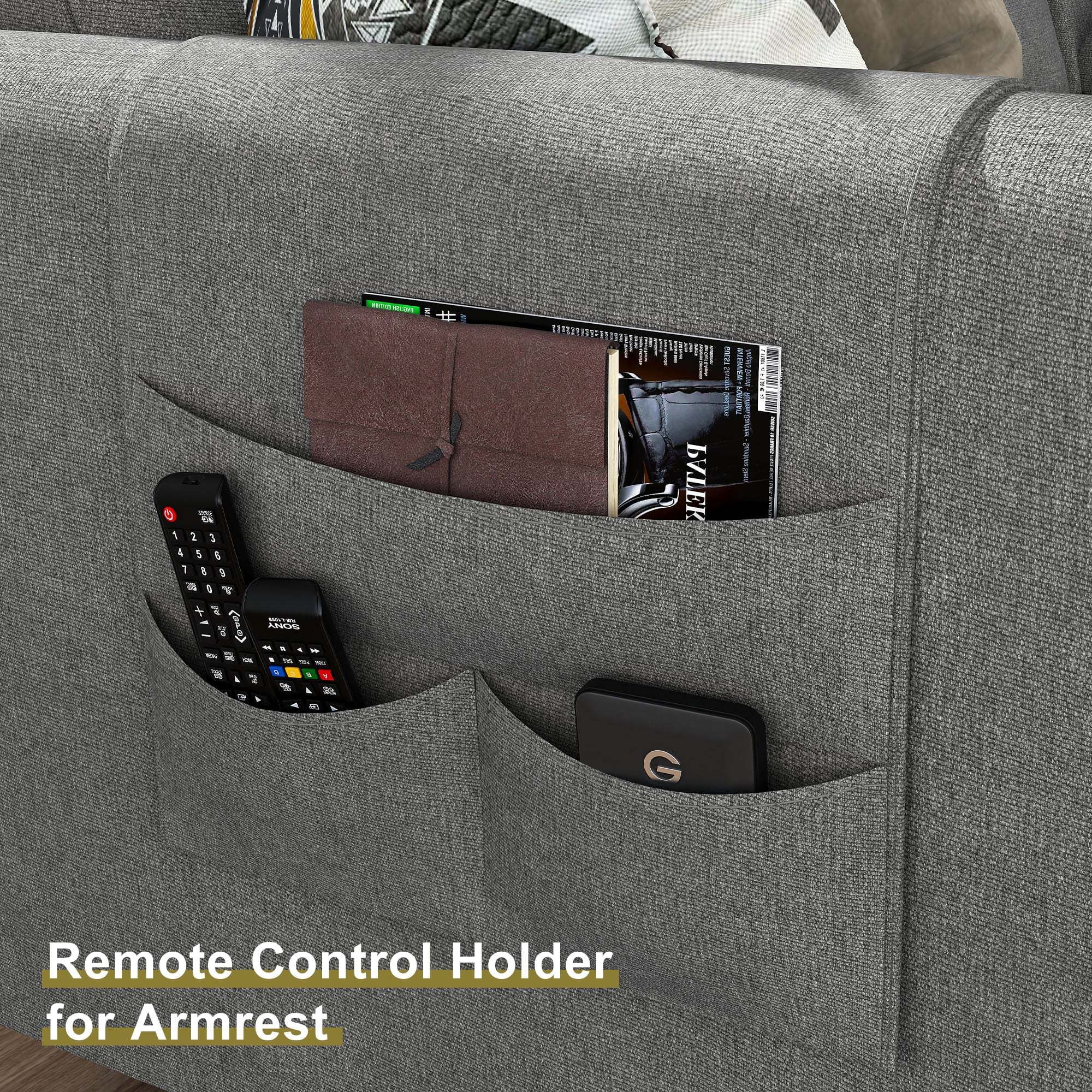 HONBAY Reversible Sectional Sofa Modern Upholstered L Shaped Couch with Cup Holders & Storage Console for Living Room, Grey - Image 7