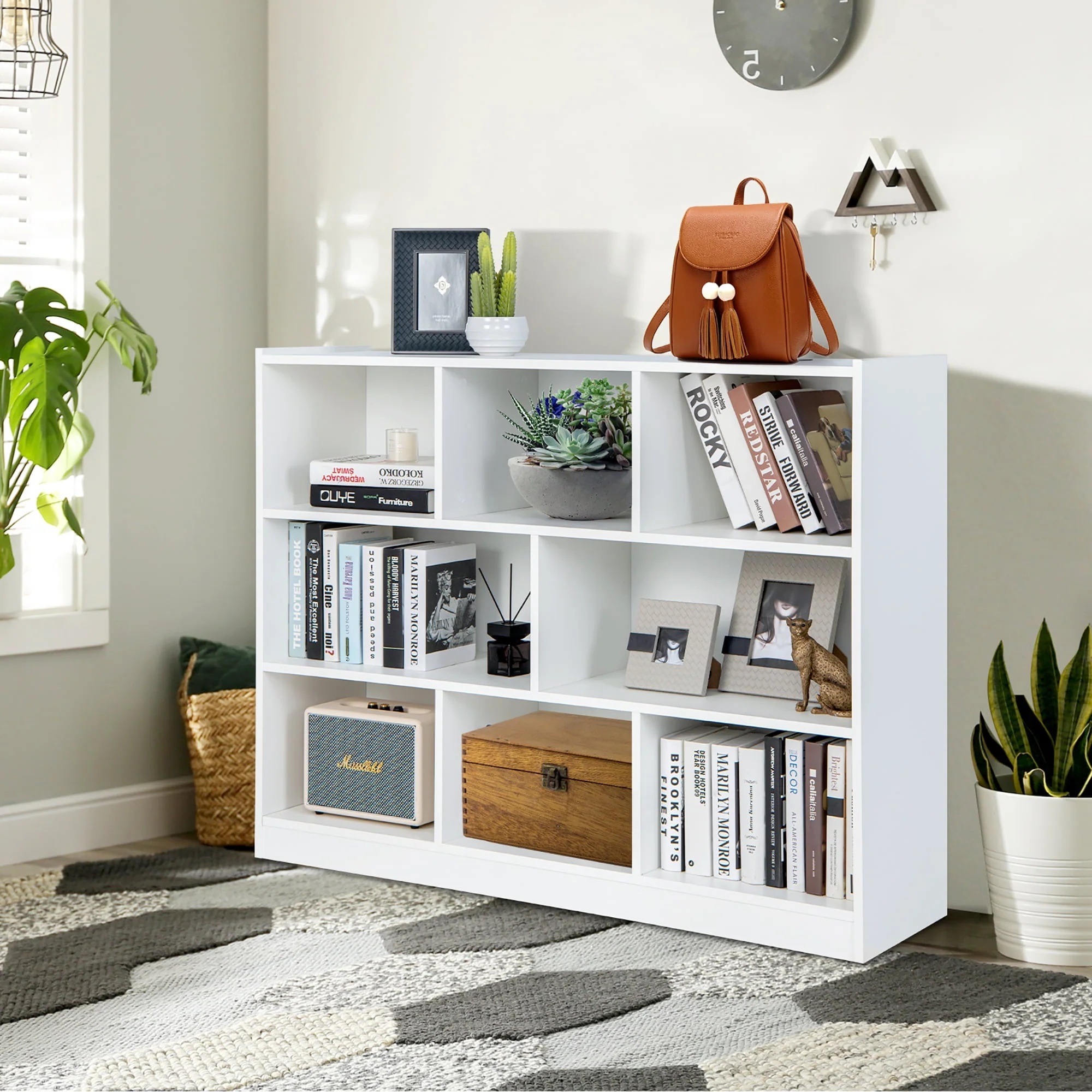 Costway 3-tier Open Bookcase 8-Cube Floor Standing Storage Shelves Display Cabinet White - Image 3