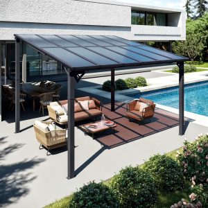 Sumnthink 10'x12' Gazebo for Patio, Gazebo Pergola with Sloped Roof, Large Wall-Mounted Heavy Duty Awnings, for Patio, Deck and Backyard