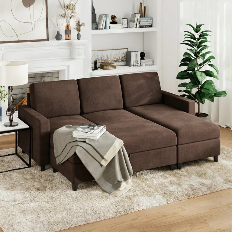 Sobaniilo Soft Couches Set, Convertible Sectional Sofa with Storage Ottoman, Fabric Couches Set for Living Room, Dark Grey - Image 4