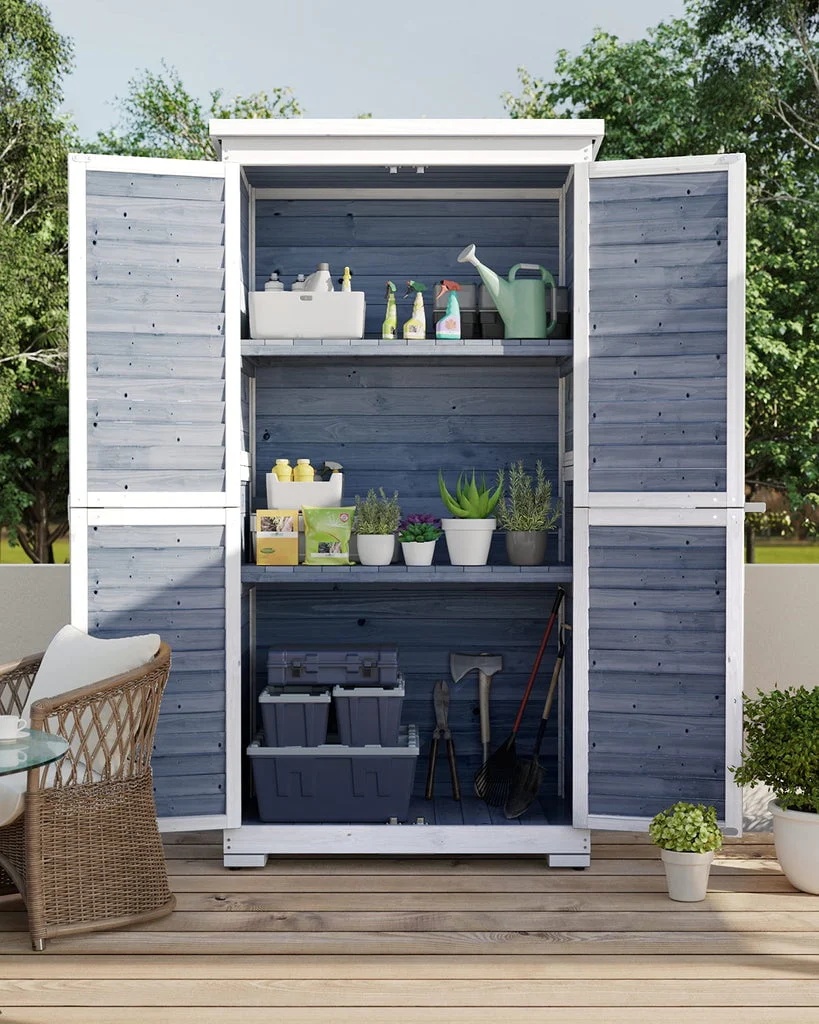 Aiho 63.2" Outdoor Storage Cabinet with Double Lockable Doors and 3 Removable Shelves - Gray - Image 10