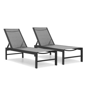 Magshion Set of 2 Patio Lounge Chairs with Adjustable Backrest, Pool Recliner Outdoor Chaise with Aluminum Frame for Beach Backyard Garden, Grey
