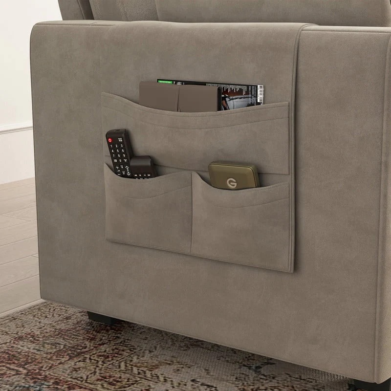 HONBAY Modern Velvet Sofas Set with Storage Ottoman Sectional Sofa in Peal Grey - Image 3