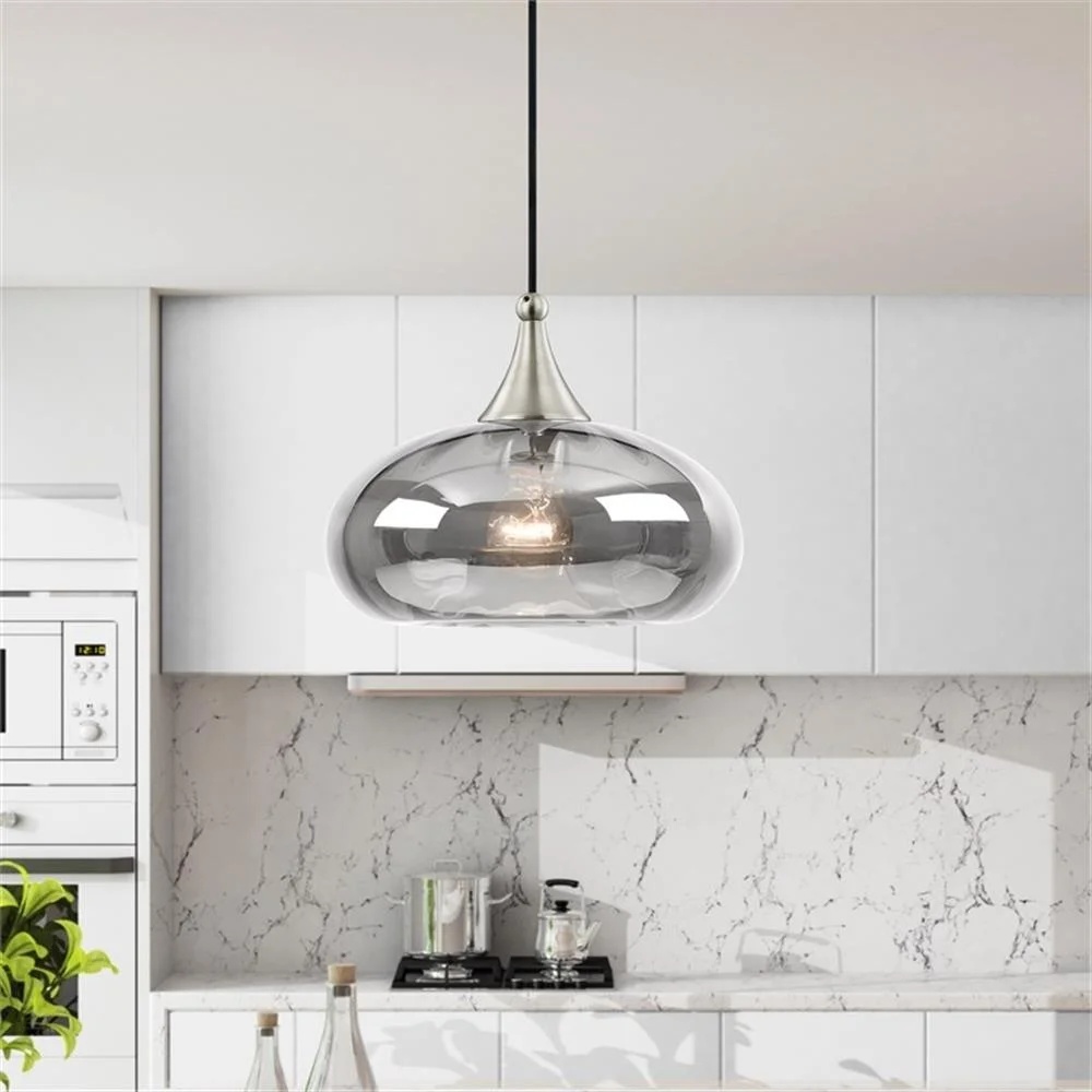Livex Lighting 11" 1-Light Smoke Glass & Metal Single Pendant in Brushed Nickel - Image 6