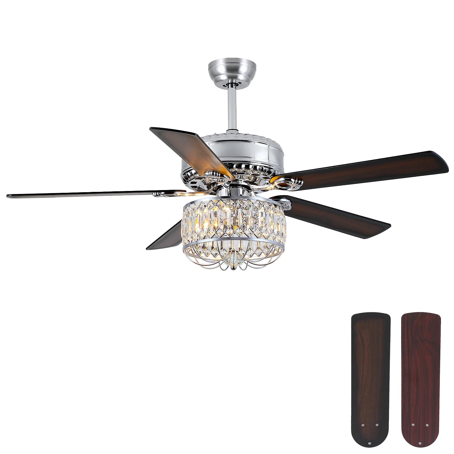 Kviflon 52" Farmhouse Ceiling Fan with Lights & Remote, Crystal Chandelier, Wood Blades, Quiet Motor, 6-Speed, Timer, Modern Lighting for Living Room, Bedroom, Dining Room, Chrome Finish - Image 9