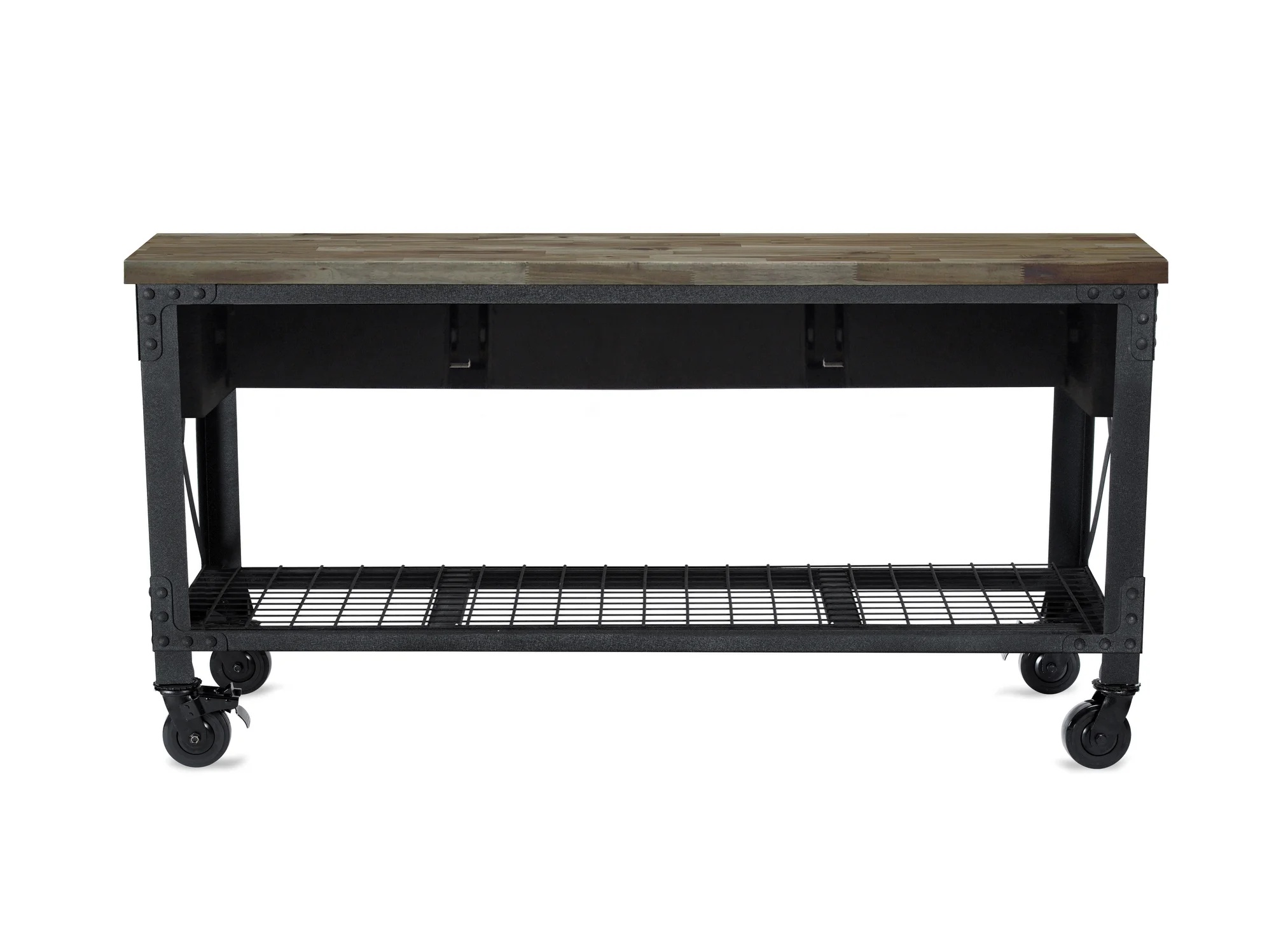 72 In x 24 In. 3 Drawer Rolling Industrial Workbench with Wood Top - Aged Macadamia - Image 9