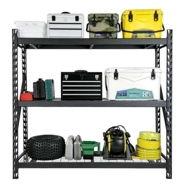 Organizeworks 77"W x 24"D x 72"H 3-Shelf Welded Storage Rack, 6000 lb Capacity, Black - Image 2