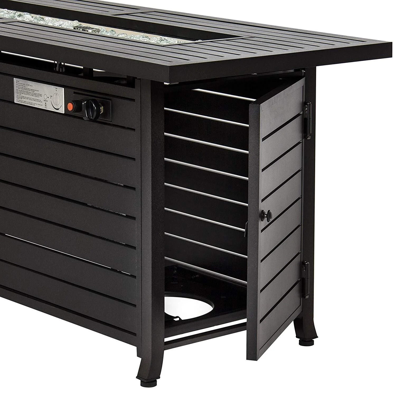 Hiland AZ Patio Heaters Outdoor Rectangle Fire Pit in Black Mocha with Wind Screen - Image 3