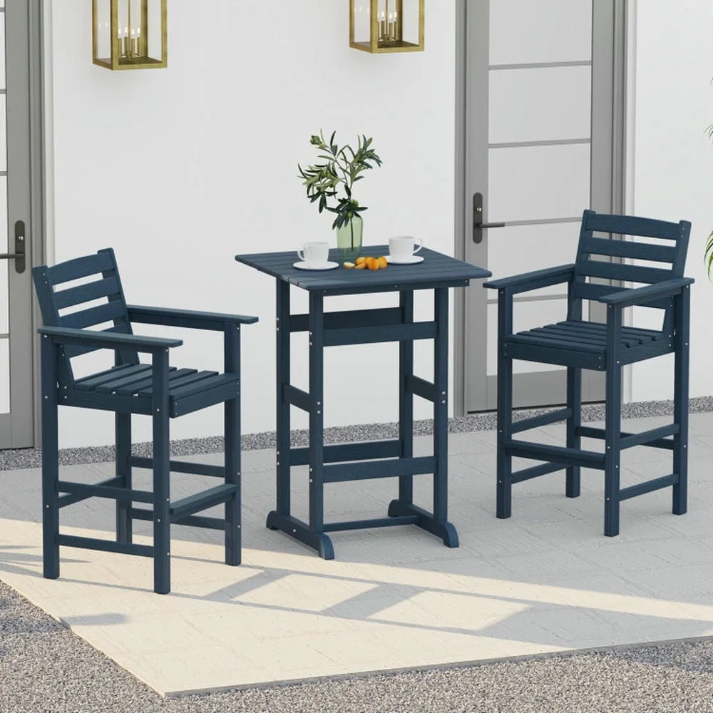 GVN Outdoor Eating Tables,Patio Table,30 Inch Square Bar Table Dining Table with Slatted Tabletop for Poolside-Navy - Image 8