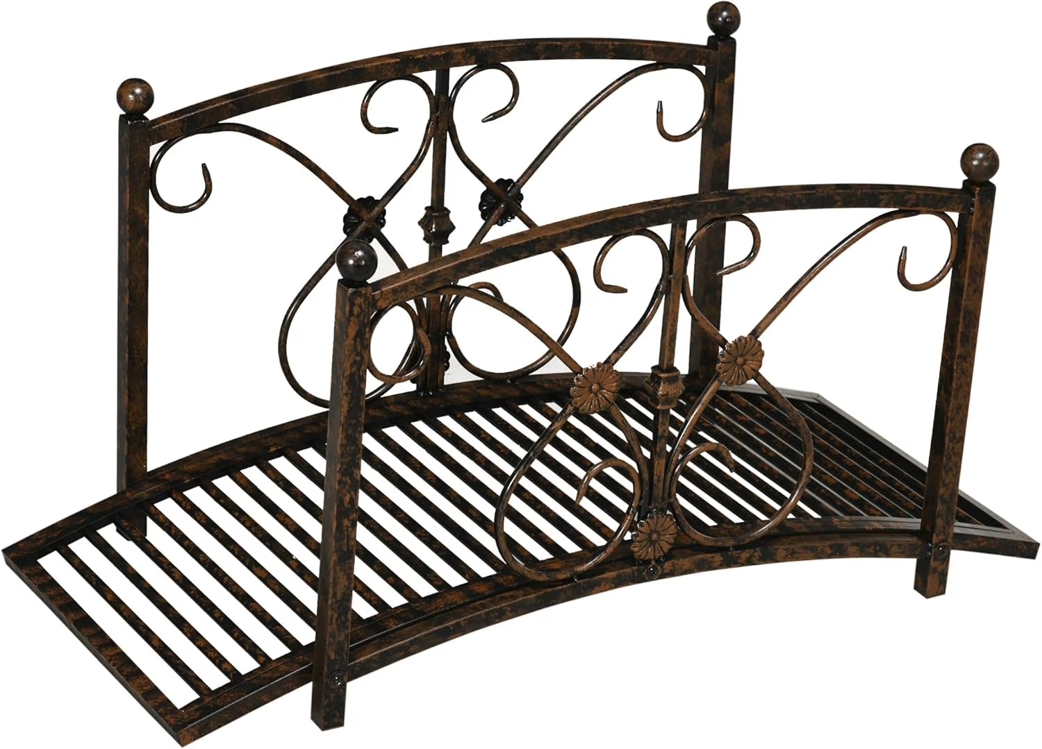 XgoodX 3.3FT Metal Garden Bridge with Decorative Scrollwork, Arched Footbridge with Safety Side Rails for Pond, Stream, Yard, Zen Garden, Outdoor Landscape D-cor-Black - Image 3