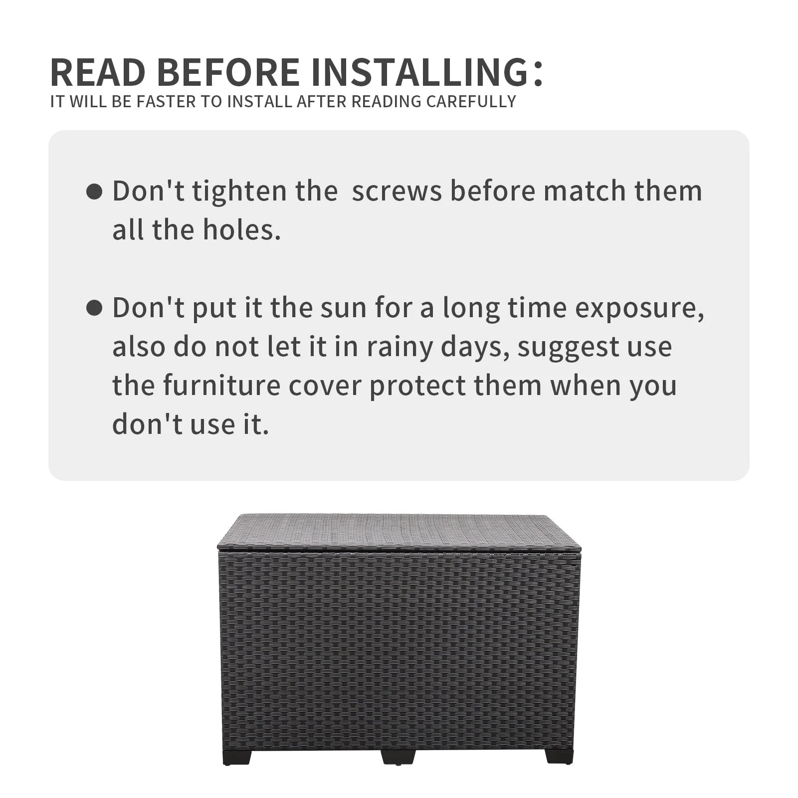 Waroom Outdoor Wicker Storage Box, 150gal Waterproof Deck Bin with Steel Frame and Lid(Assembled Size 46.3x28.3x29.7"), Black Rattan - Image 7