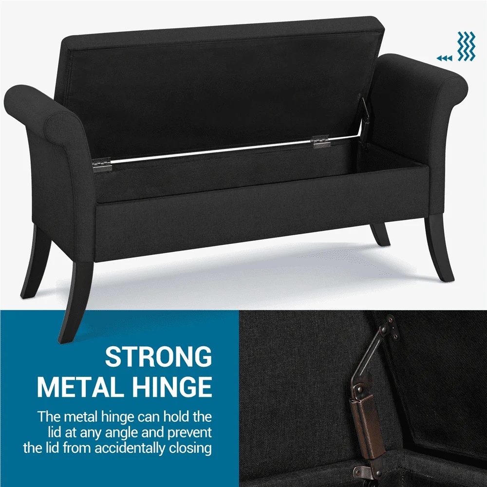 SMILE MART Modern Fabric Tufted Storage Bench with Rolled Arms for Home, Black - Image 7