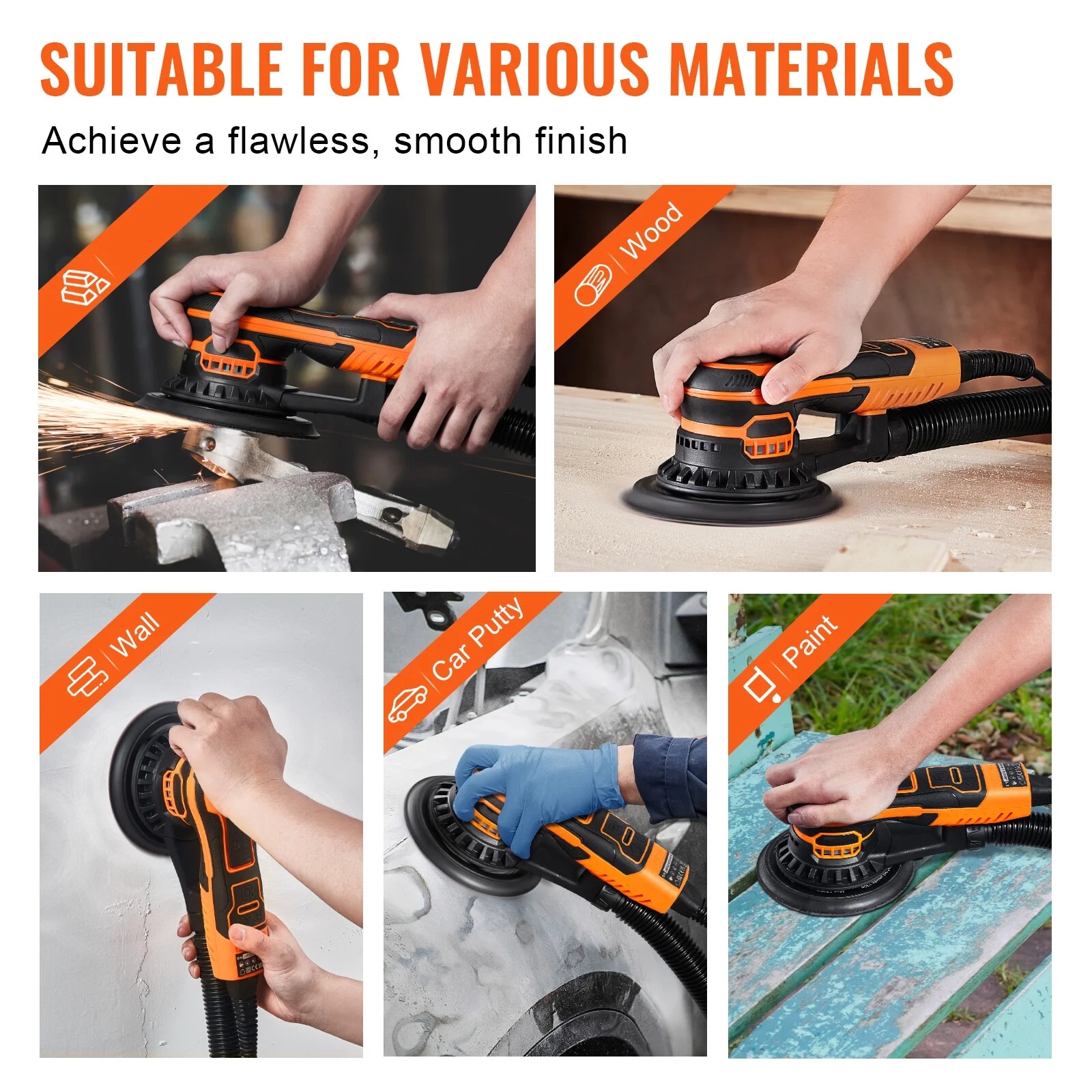 Random Orbital Sander 6'' Palm Sander 10000 PRM 10 PCS Sandpapers 6 Speeds - Image 6
