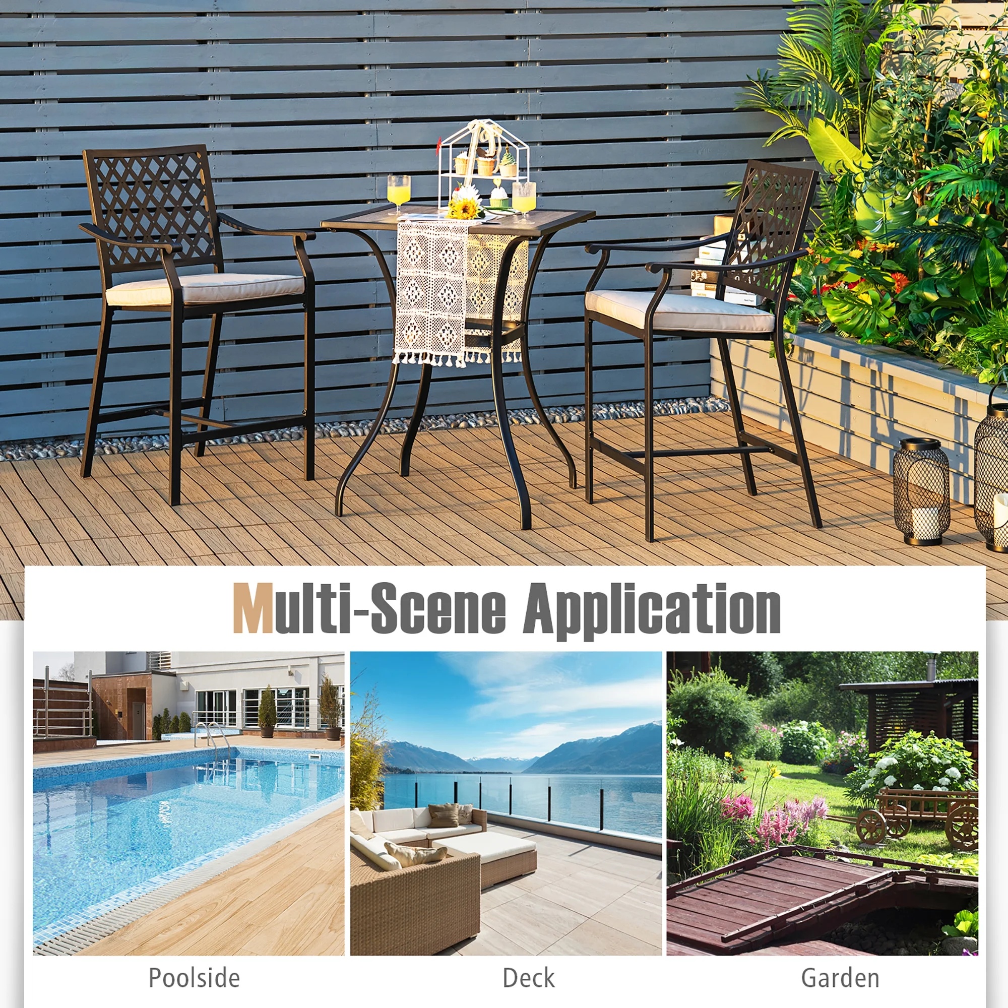 Costway Patio Square Bar Table Wood-Like Tabletop Metal Frame Garden Backyard - Image 4