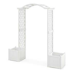 Kadyn Outdoor Decor,Wooden Garden Arbor with Planter and Trellis for Climbing Plants Decorations-White