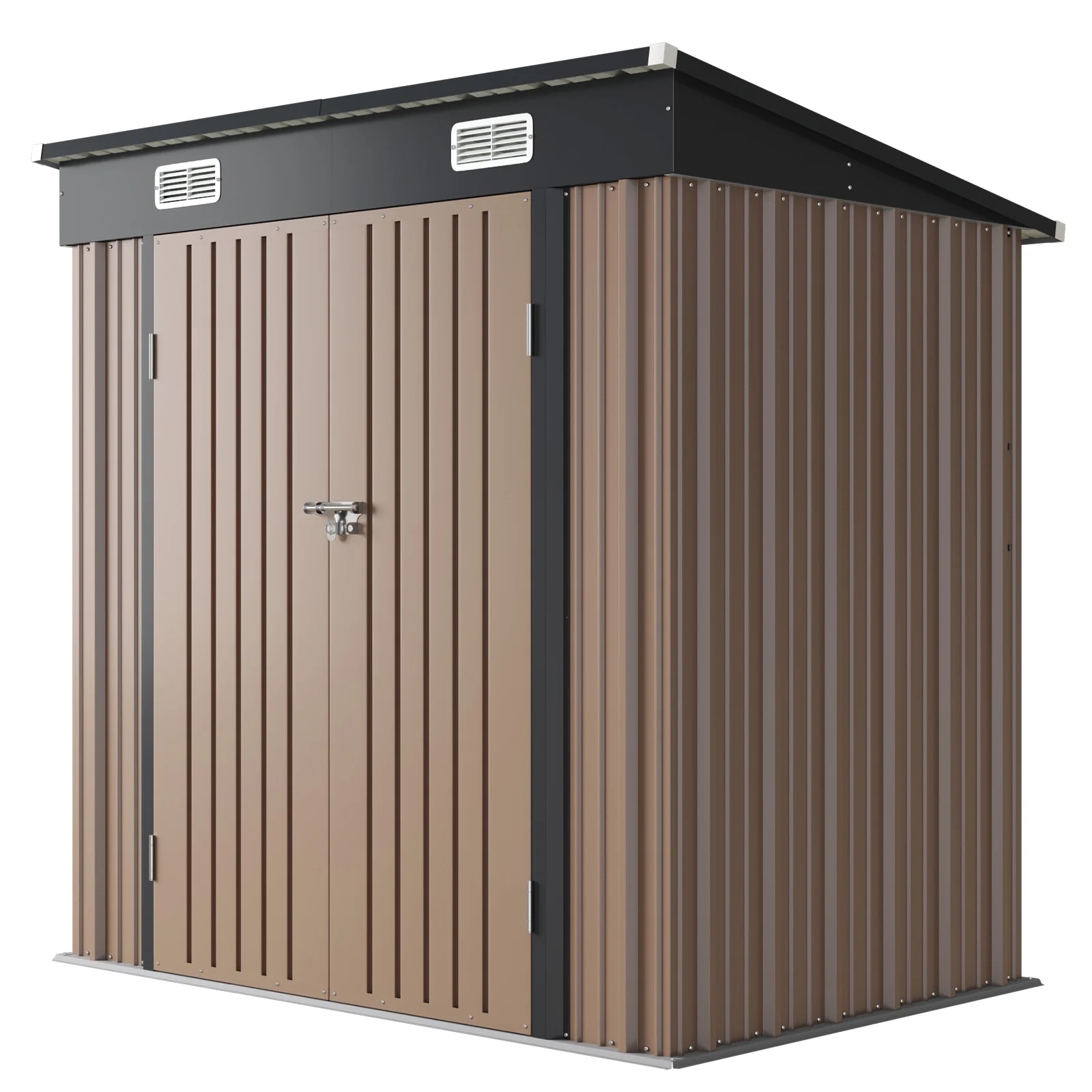 Aoxun 6' x 4' Storage Shed Lean to Storage Shed, Outdoor Metal Wall Side Storage Sheds, Outdoor Storage Cabinet for Patio, Garden, Lawn (Brown) - Image 40