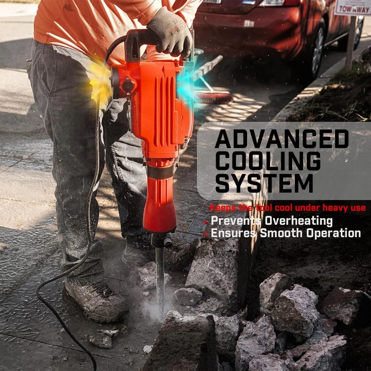 XtremepowerUS Demolition Jack Hammer Heavy Duty, 2200W Electric Jackhammer With Scraping Chisel, 1800BPM Power Drill Concrete Breaker Bar Point & Chisel Bits Chisel Set, Red - Image 19