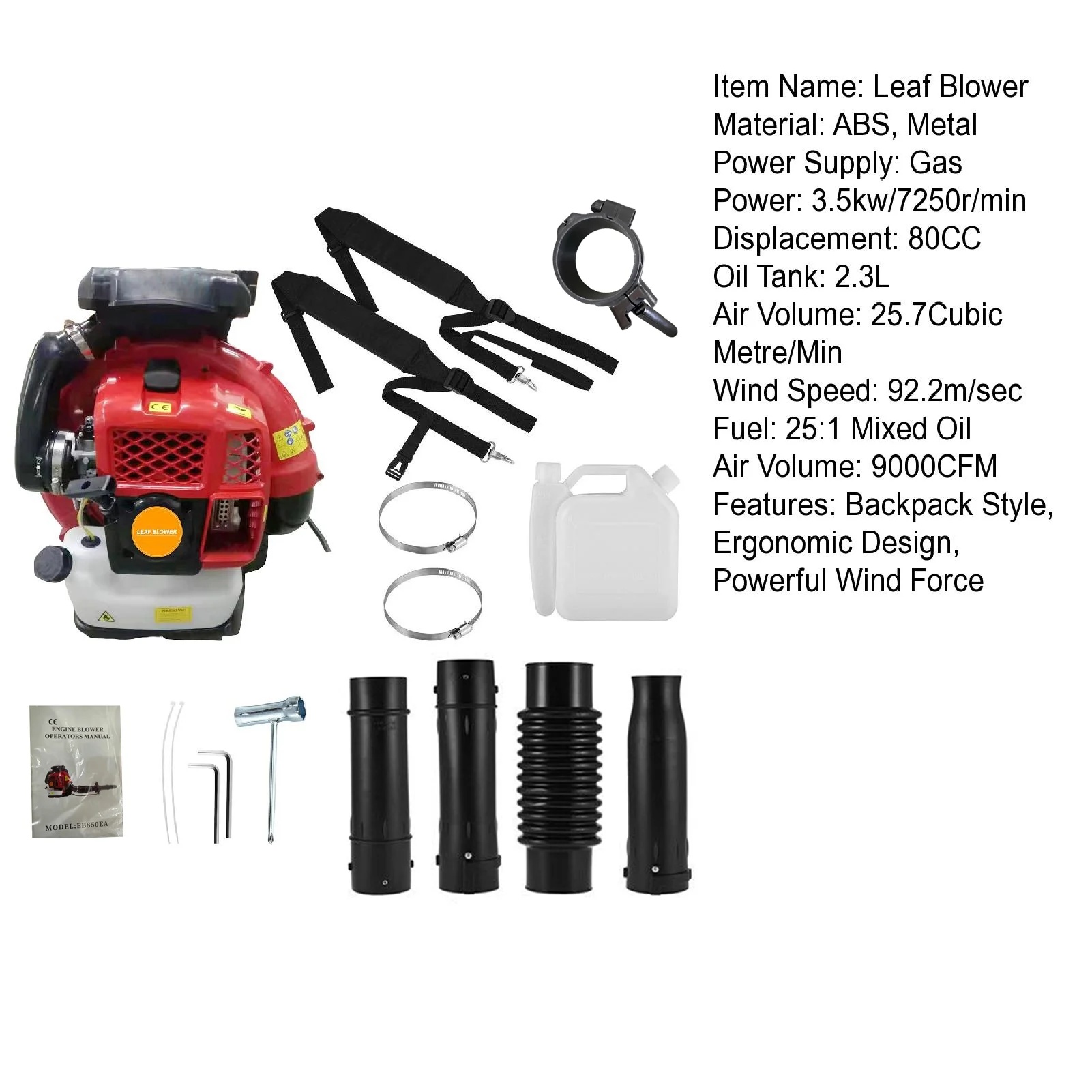 Limorve EB650 Backpack Leaf Blower, 2-Stroke Engine Multi-purpose 63 Cubic Centimeter High Strength Snow Blower for Lawn Care, Patio, Sidewalk,Snow Blowing-Orange - Image 18