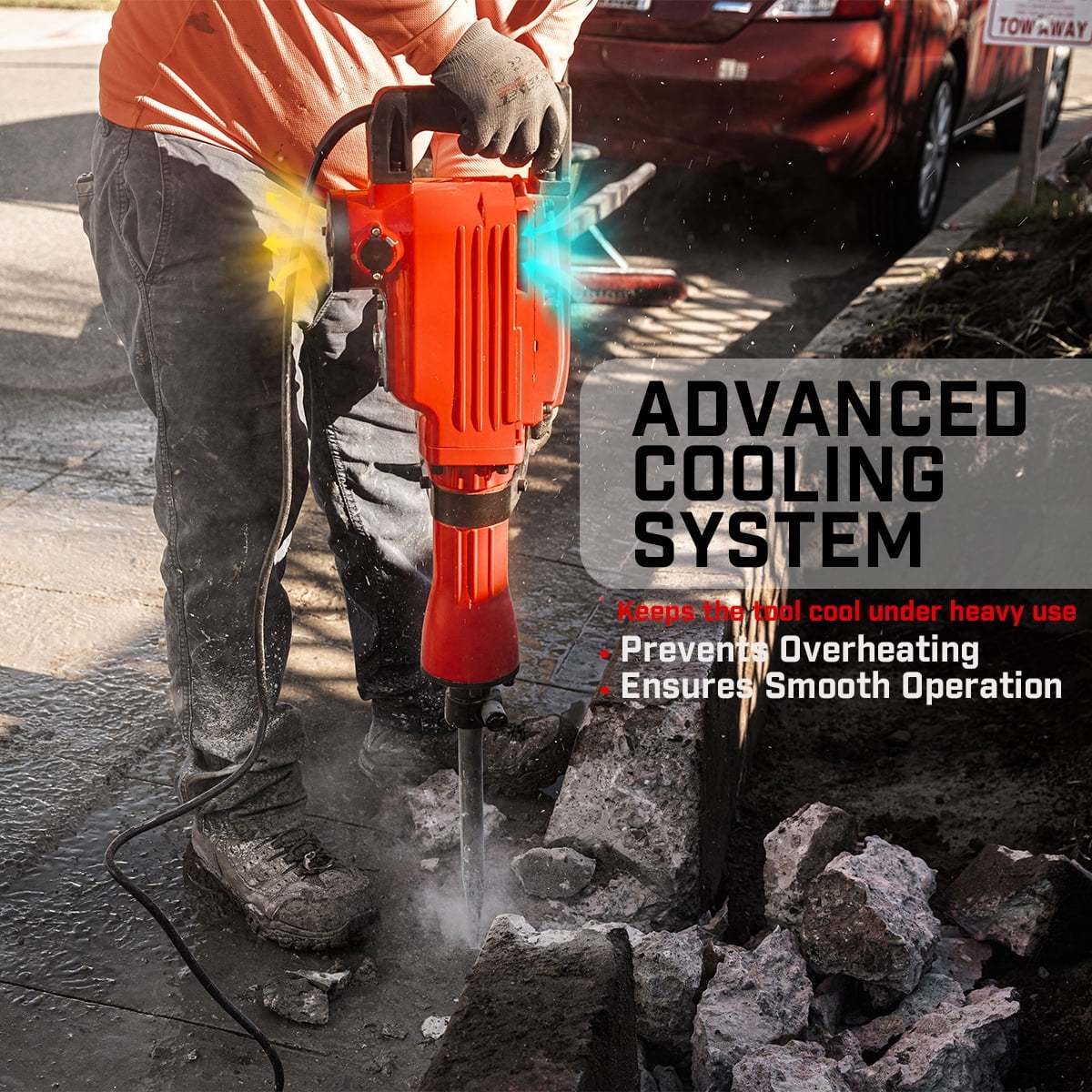 XtremepowerUS Demolition Jack Hammer Heavy Duty, 2200W Electric Jackhammer With Scraping Chisel, 1800BPM Power Drill Concrete Breaker Bar Point & Chisel Bits Chisel Set, Red - Image 11