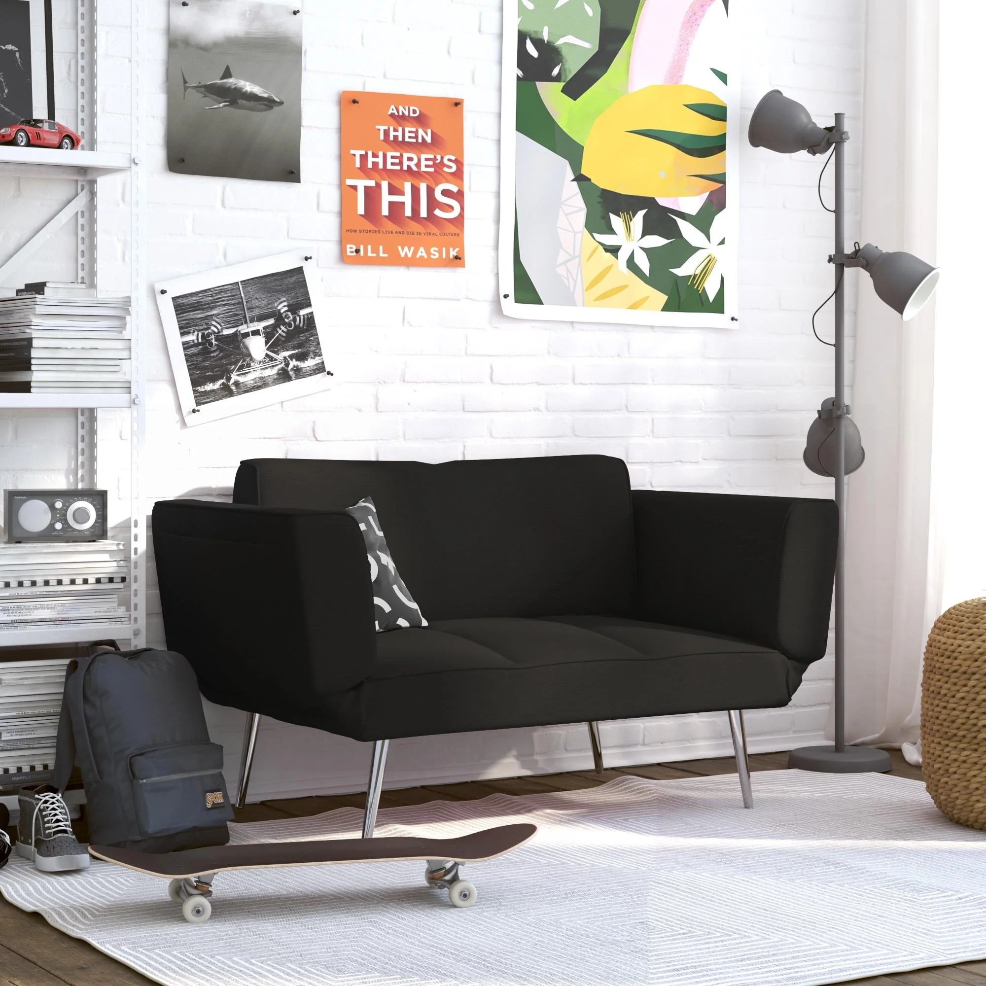 DHP Euro Futon with Magazine Storage, Black